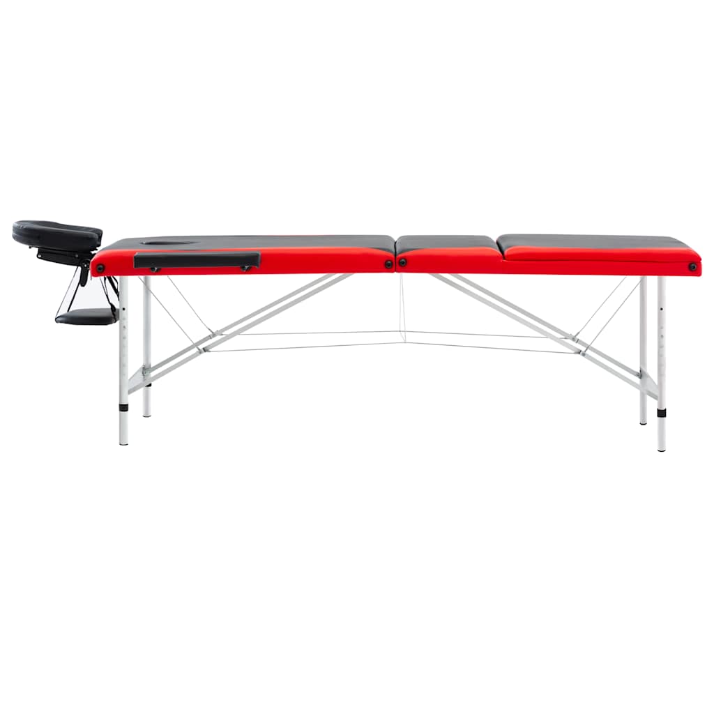 Vidaxl -Massage -Tabelle zusammenklappbar 3 Zonen Aluminium schwarz und rot