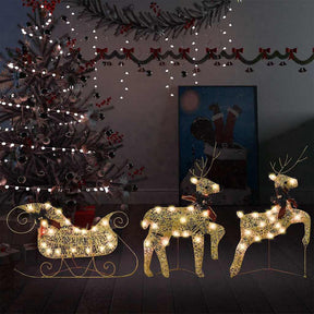 VidaXL Weihnachtsdekoration Rentier und Schlitten 60 LEDs goldfarben