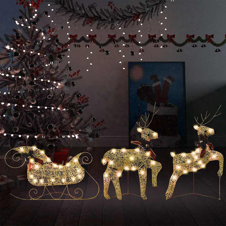 VidaXL Weihnachtsdekoration Rentier und Schlitten 60 LEDs goldfarben