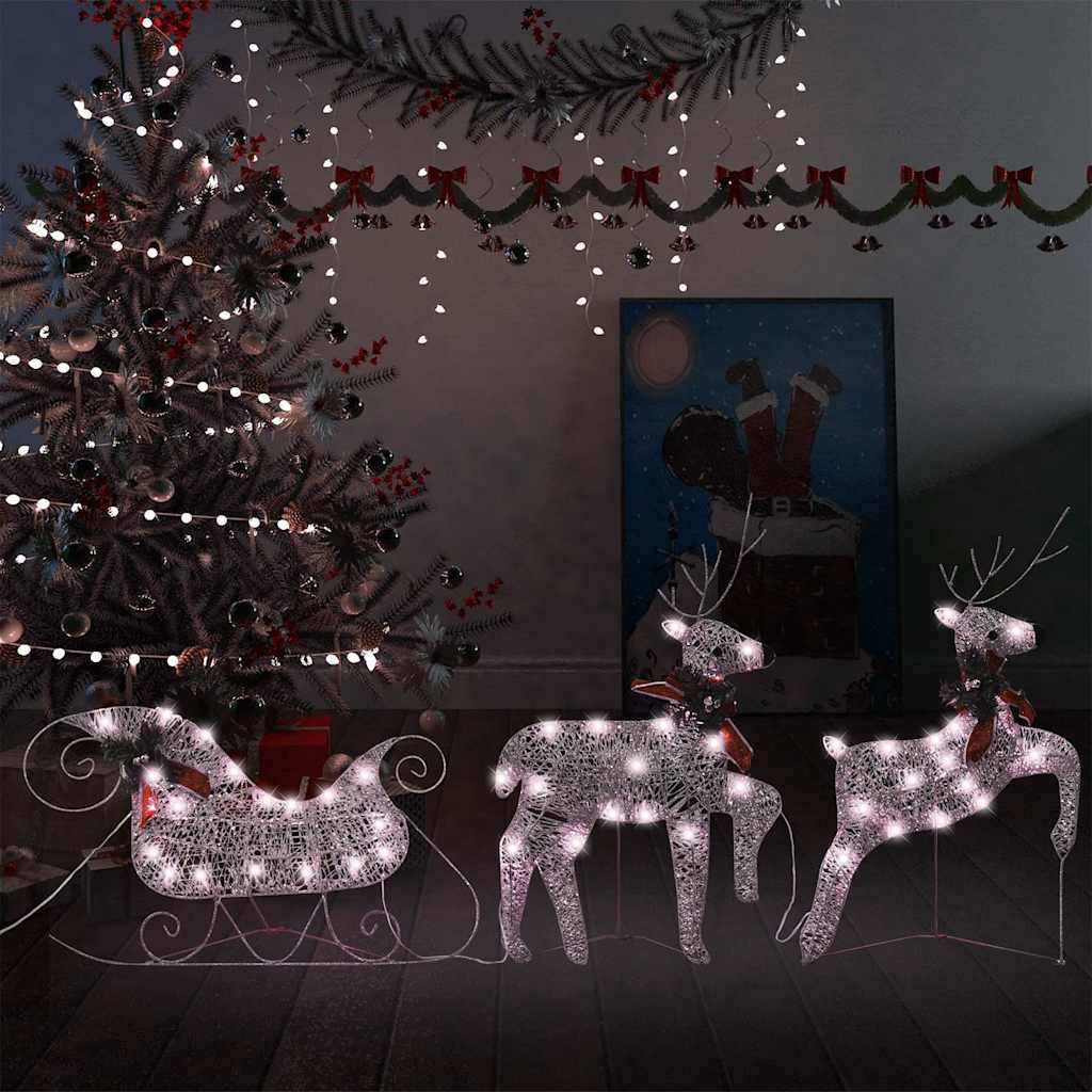 VidaXL Weihnachtsdekoration Rentier und Schlitten 60 LEDs goldfarben