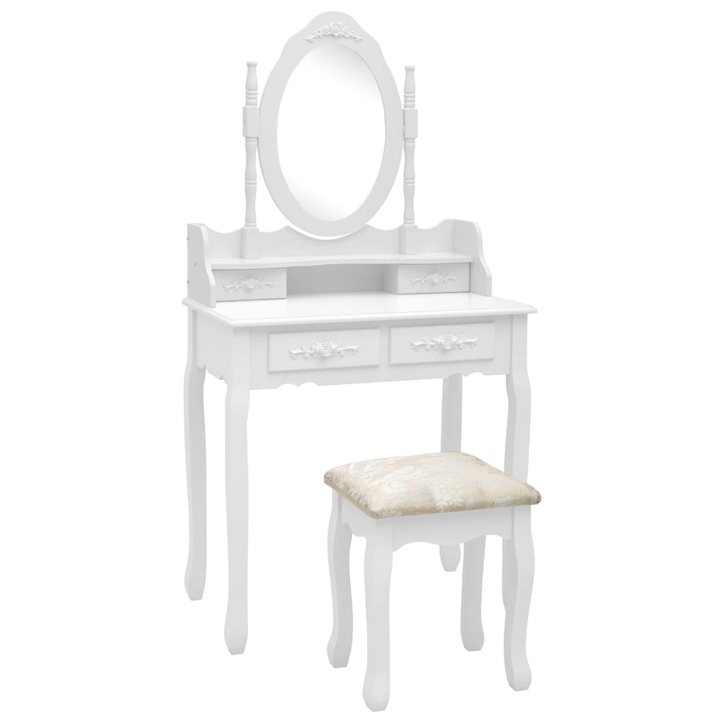 Vidaxl kaptafelset met kruk 75x69x140 cm paulowniahout wit