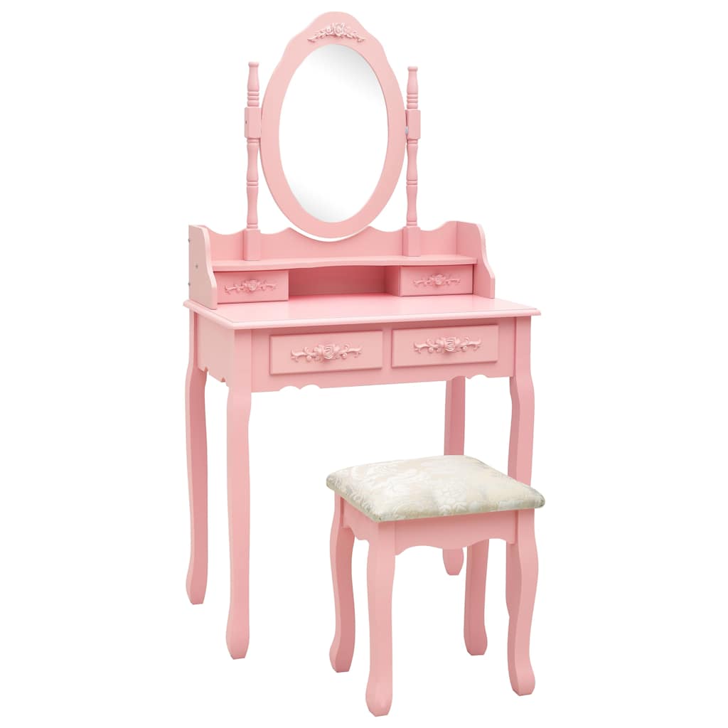 Vidaxl kaptafelset met kruk 75x69x140 cm paulowniahout roze