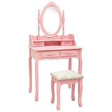 Vidaxl kaptafelset met kruk 75x69x140 cm paulowniahout roze