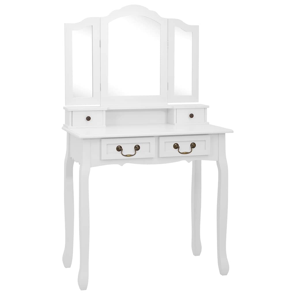 Vidaxl kaptafelset met kruk 80x69x141 cm paulowniahout wit