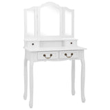 Vidaxl kaptafelset met kruk 80x69x141 cm paulowniahout wit
