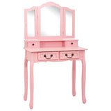 Vidaxl kaptafelset met kruk 80x69x141 cm paulowniahout roze