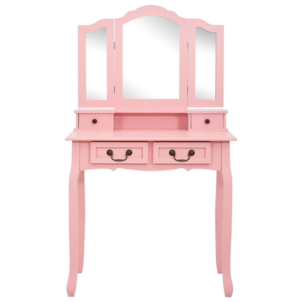 Vidaxl kaptafelset met kruk 80x69x141 cm paulowniahout roze