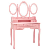 Vidaxl kaptafel met kruk en drievoudige spiegel roze