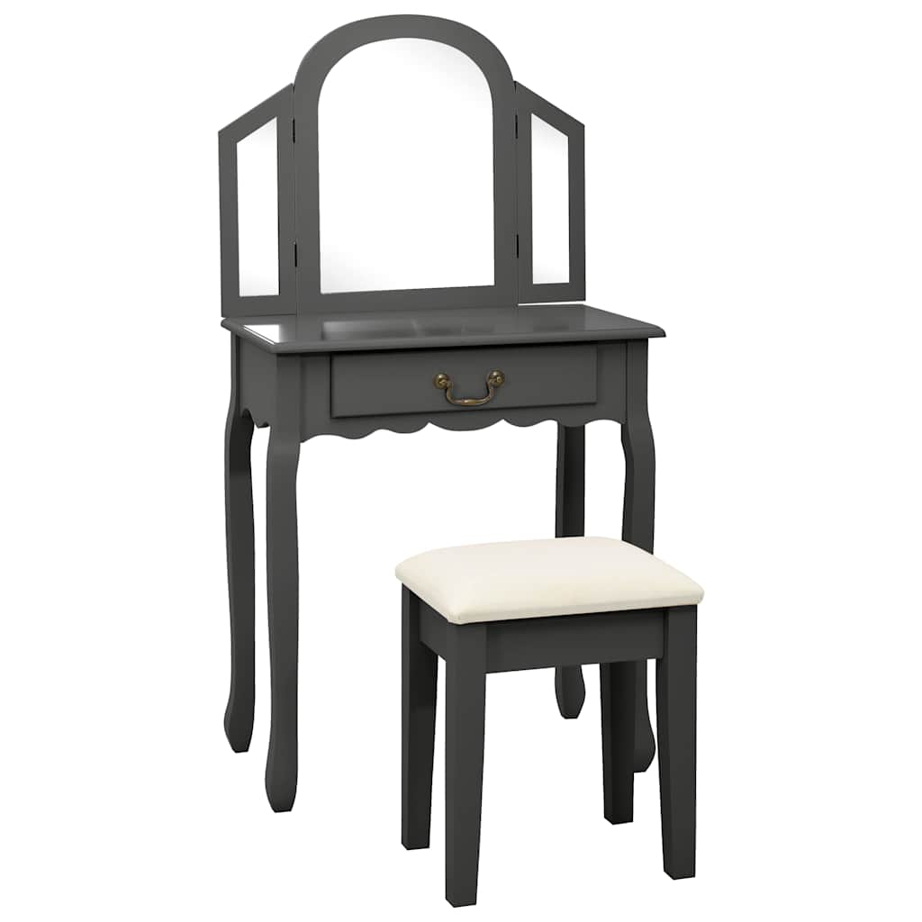Vidaxl kaptafel met kruk 65x36x128 cm paulowniahout mdf grijs