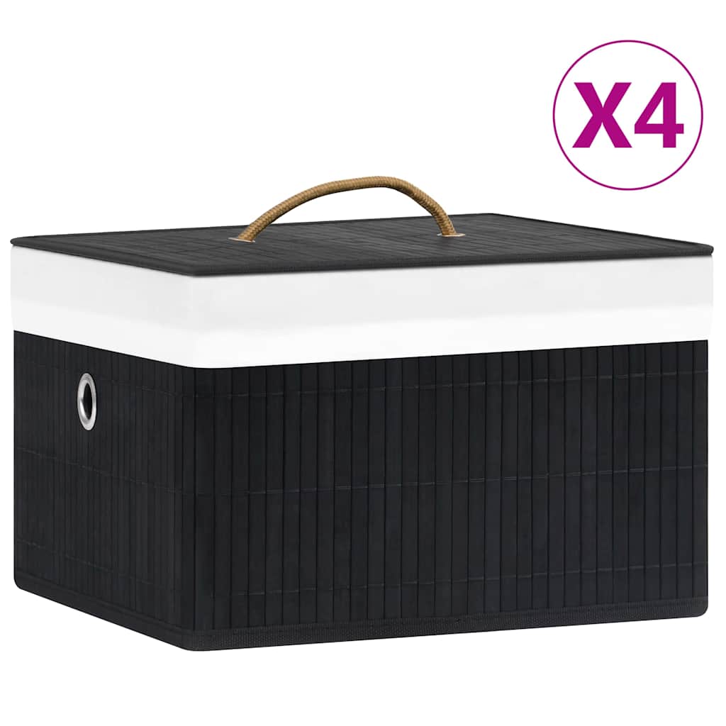 Vidaxl -Speicherboxen 4 PC Bambus schwarz