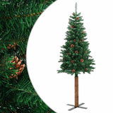 Vidaxx Weihnachtsbaum mit Echtholz und Tannenzapfen schmal 150 cm PVC Grün