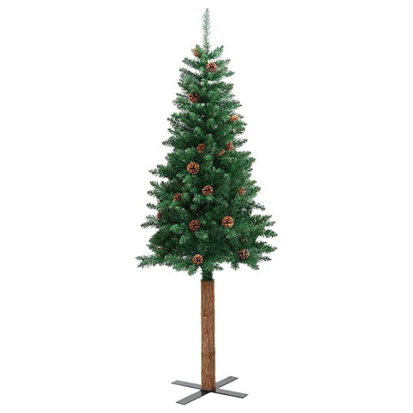 Vidaxx Weihnachtsbaum mit Echtholz und Tannenzapfen schmal 150 cm PVC Grün