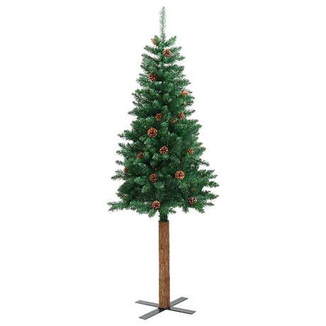 Vidaxx Weihnachtsbaum mit Echtholz und Tannenzapfen schmal 150 cm PVC Grün