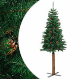 Vidaxl kerstboom met echt hout en dennenappels smal 210 cm pvc groen