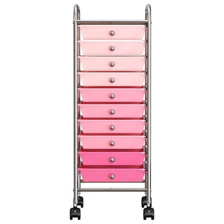 Vidaxl Storage Trolley mit 10 Schubladen Mobile Kunststoff Ombre Pink
