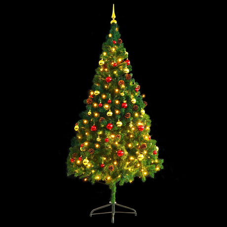 Vidaxl Kunstkerstboom mit Beleuchtung und Weihnachtsbällen 210 cm Grün