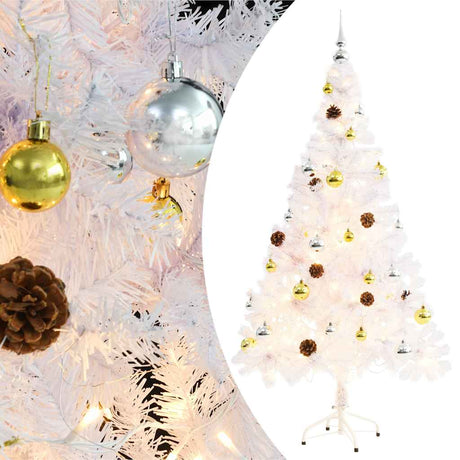 VidaXL künstlicher Weihnachtsbaum mit Beleuchtung und Weihnachtskugeln 150 cm weiß