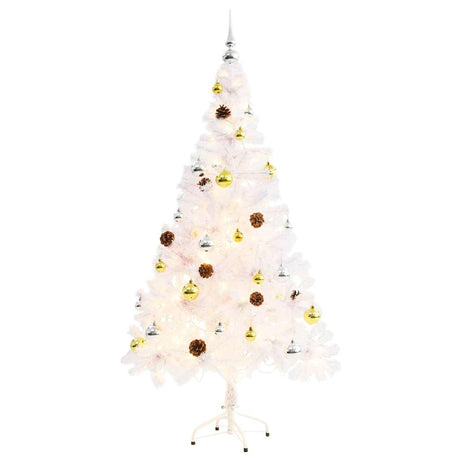 VidaXL künstlicher Weihnachtsbaum mit Beleuchtung und Weihnachtskugeln 150 cm weiß