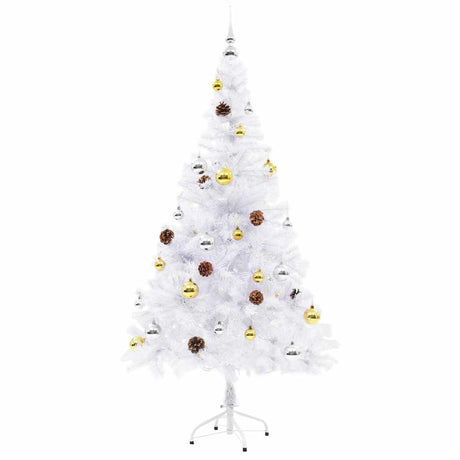 VidaXL künstlicher Weihnachtsbaum mit Beleuchtung und Weihnachtskugeln 150 cm weiß