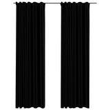Vidaxl Vorhänge Leinen -Look Blackout Haken 2 ST 140x225 cm Schwarz