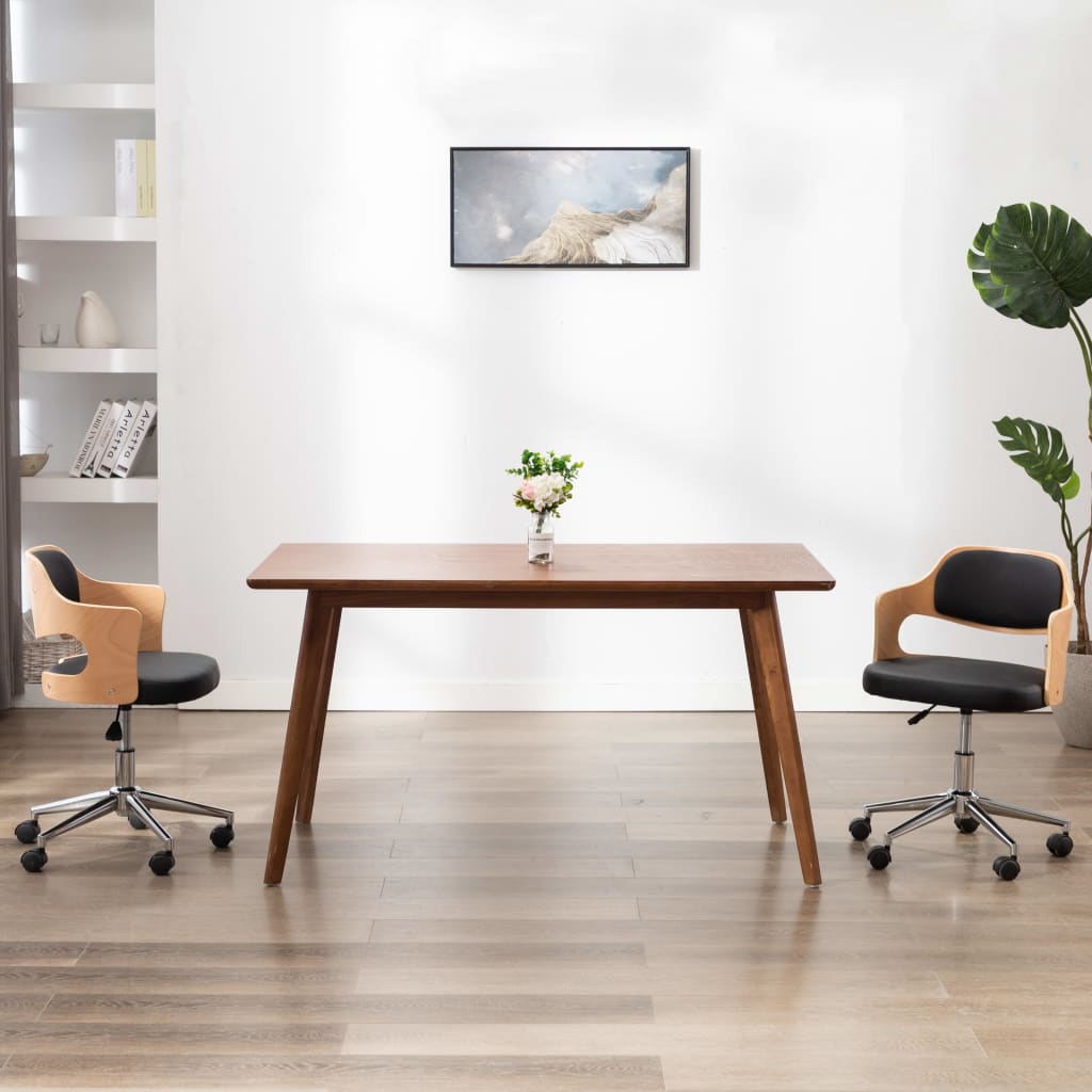 Vidaxl kantoorstoel draaibaar gebogen hout en kunstleer zwart
