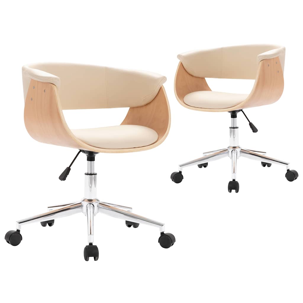 Vidaxl eetkamerstoelen draaibaar 2 st kunstleer crèmekleurig