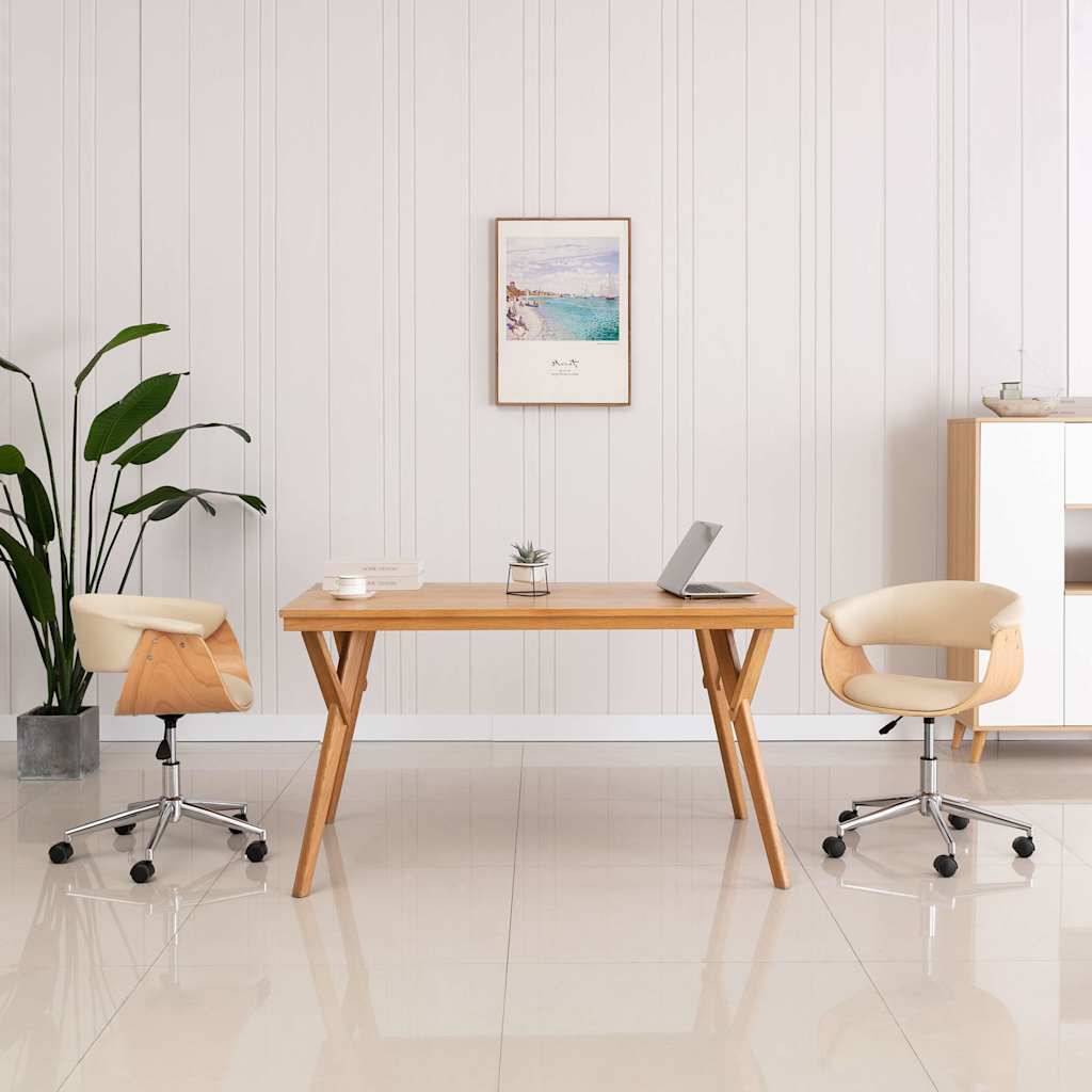 Vidaxl eetkamerstoelen draaibaar 2 st kunstleer crèmekleurig