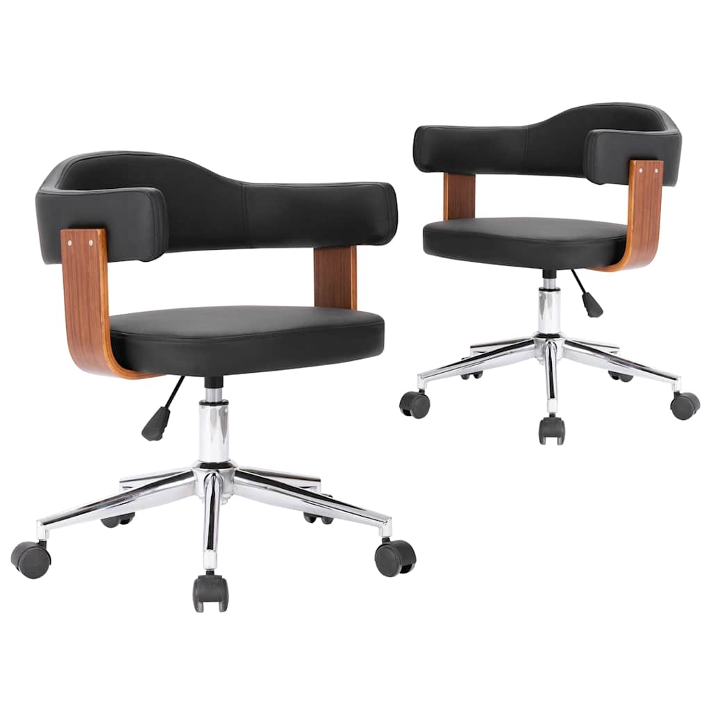 Vidaxl eetkamerstoelen draaibaar 2 st gebogen hout en kunstleer zwart