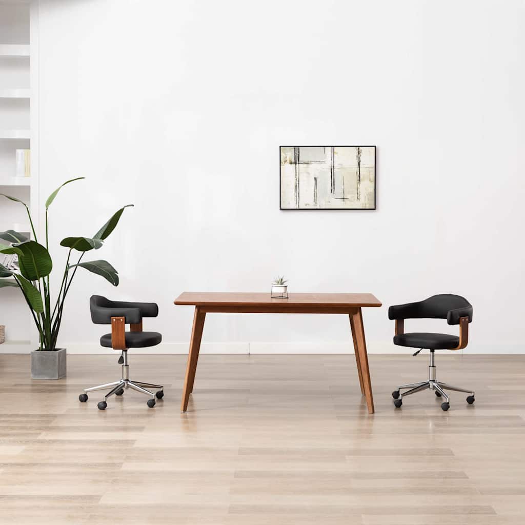 Vidaxl eetkamerstoelen draaibaar 2 st gebogen hout en kunstleer zwart