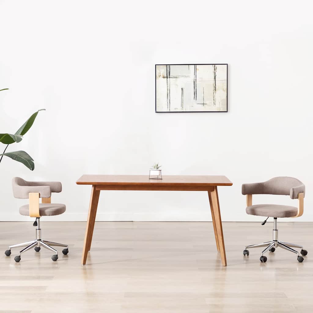 Vidaxl eetkamerstoelen draaibaar 2 st gebogen hout en stof taupe