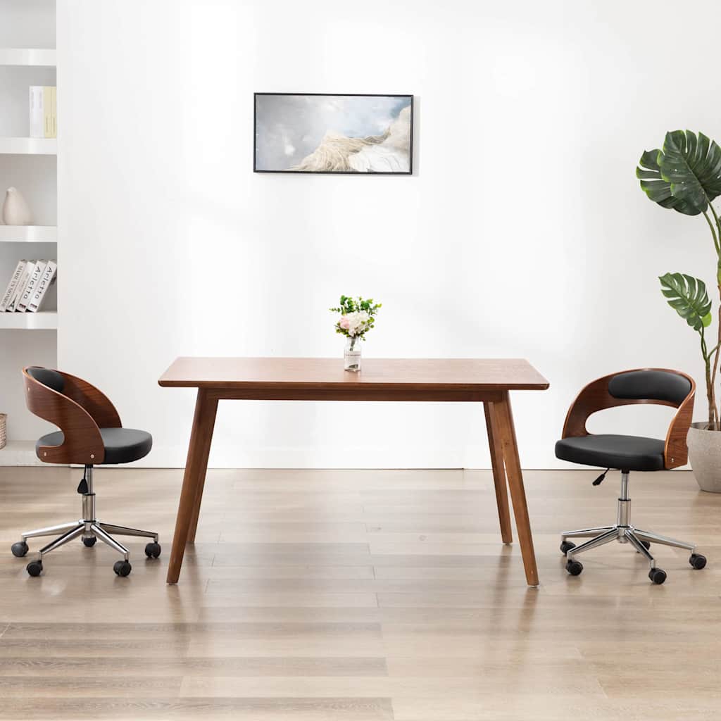 Vidaxl eetkamerstoelen draaibaar 2 st gebogen hout en kunstleer zwart
