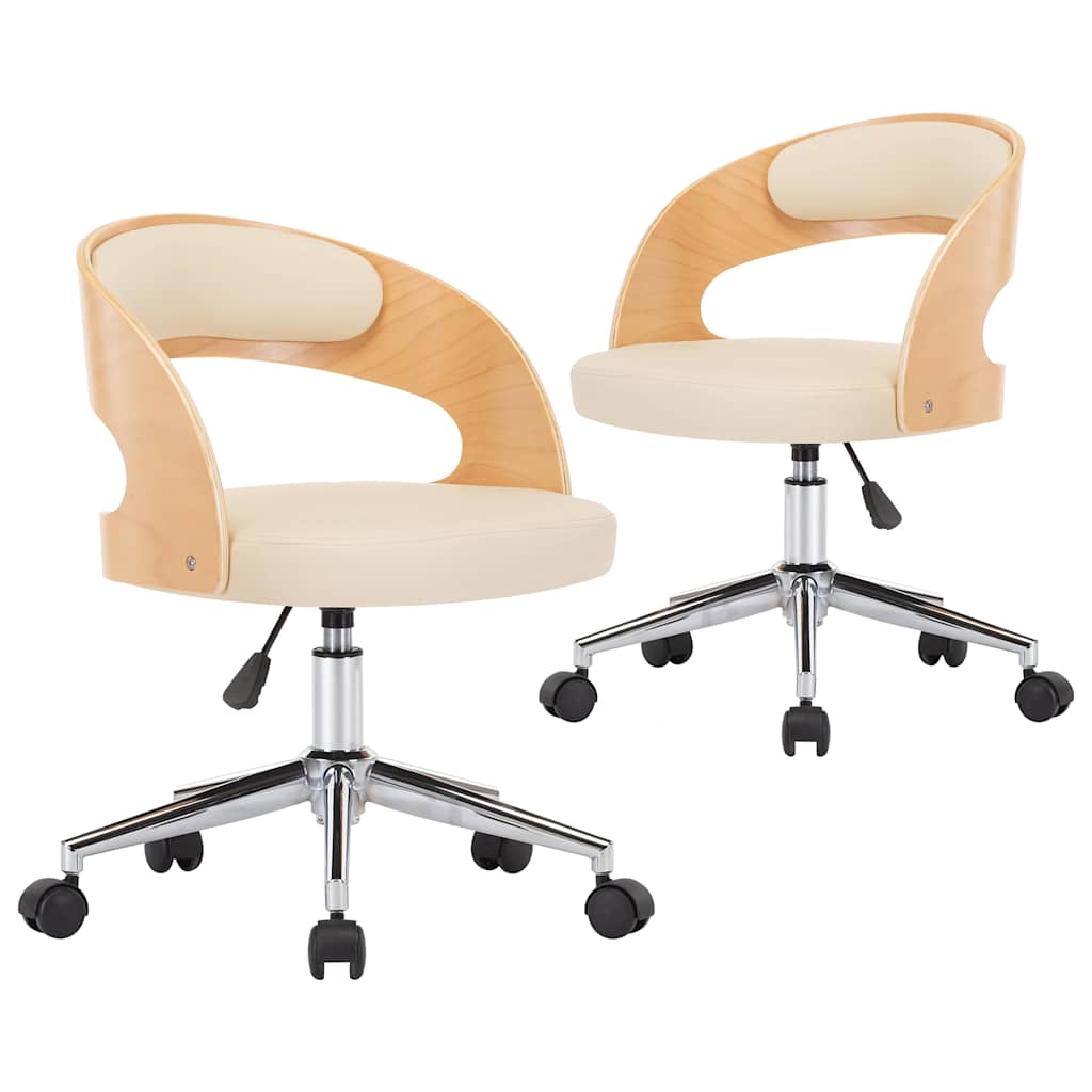 Vidaxl eetkamerstoelen draaibaar 2 st gebogen hout en kunstleer crème