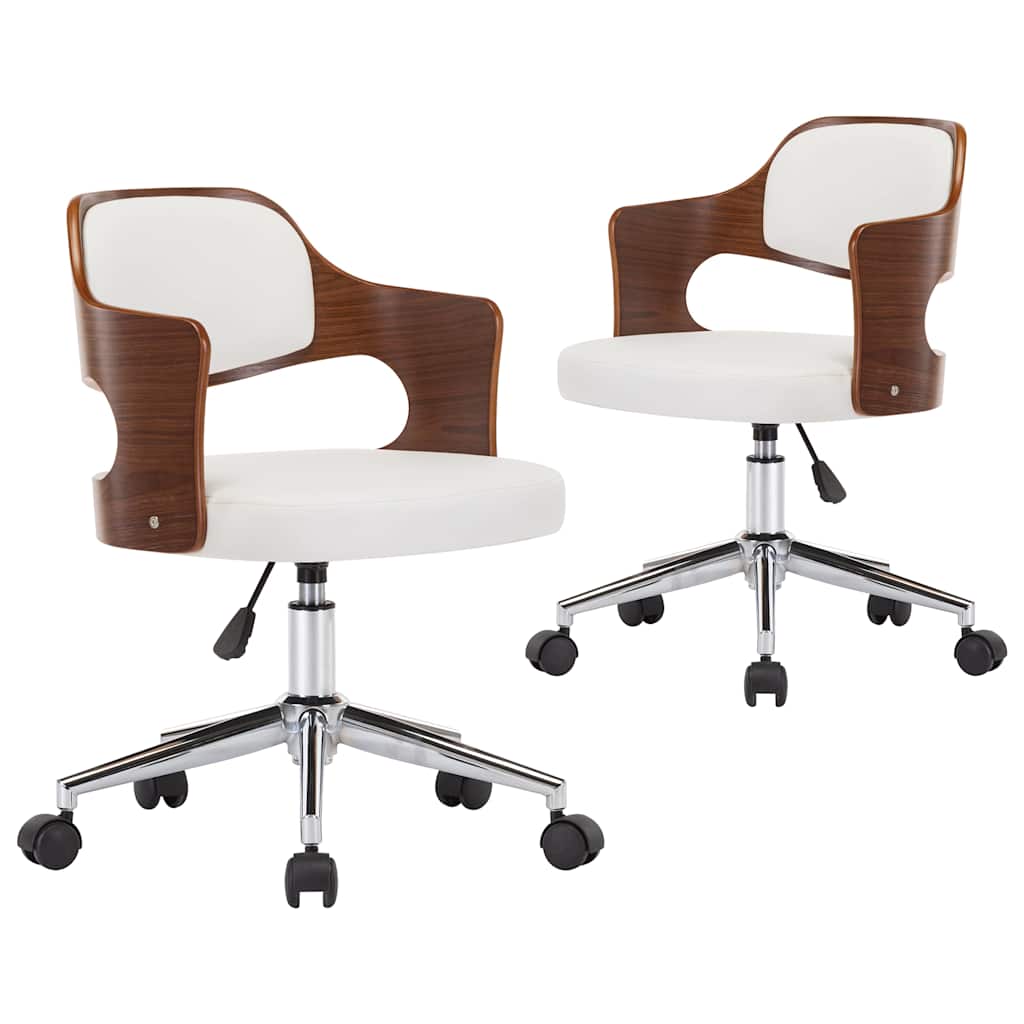 Vidaxl eetkamerstoelen draaibaar 2 st gebogen hout en kunstleer wit