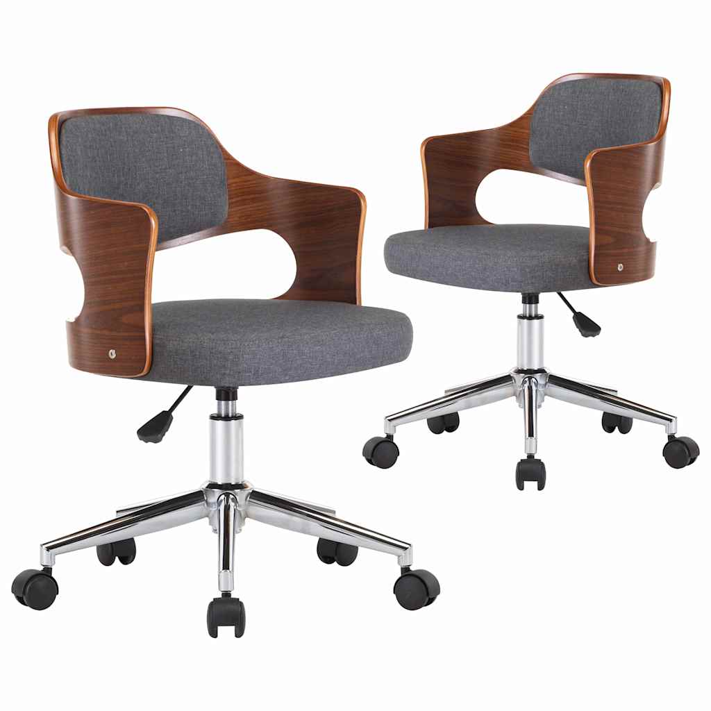 Vidaxl eetkamerstoelen 2 st draaibaar gebogen hout en stof grijs
