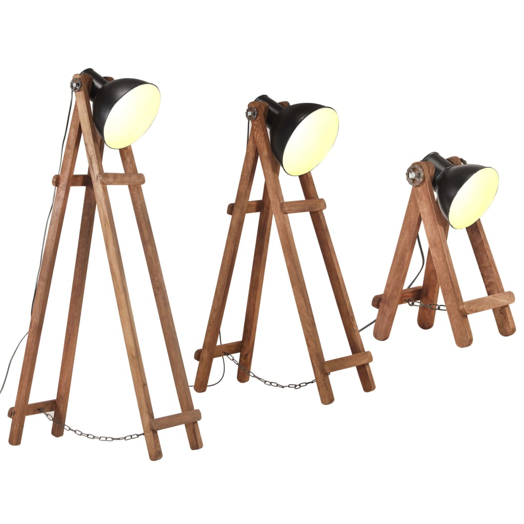 VidaXL Stehlampen 3 Stk. E27 massives Mangoholz schwarz