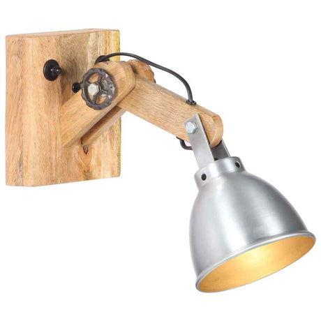 VidaXL Wandleuchte E27 aus massivem Mangoholz und silberfarbenem Eisen