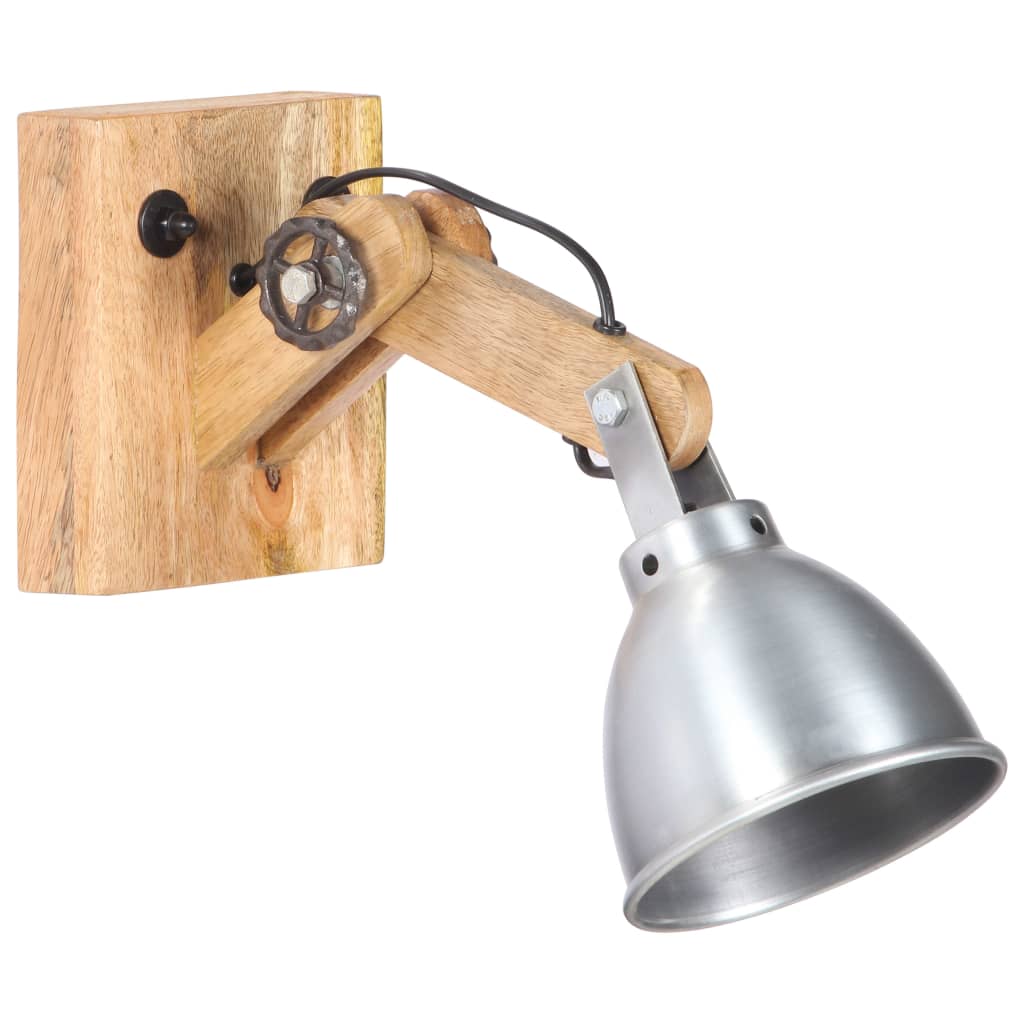 VidaXL Wandleuchte E27 aus massivem Mangoholz und silberfarbenem Eisen