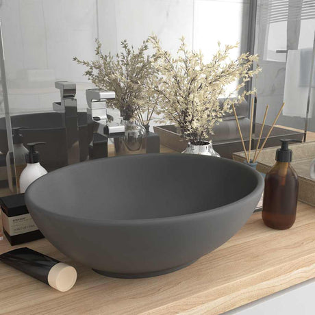 VIDAXL WASHBAIN OVAL 40x33 cm Keramik Matt Dunkelgrau