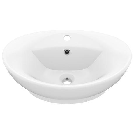 Vidaxl -Waschbecken mit Landung oval 58,5 x 39 cm Keramikmatte Weiß