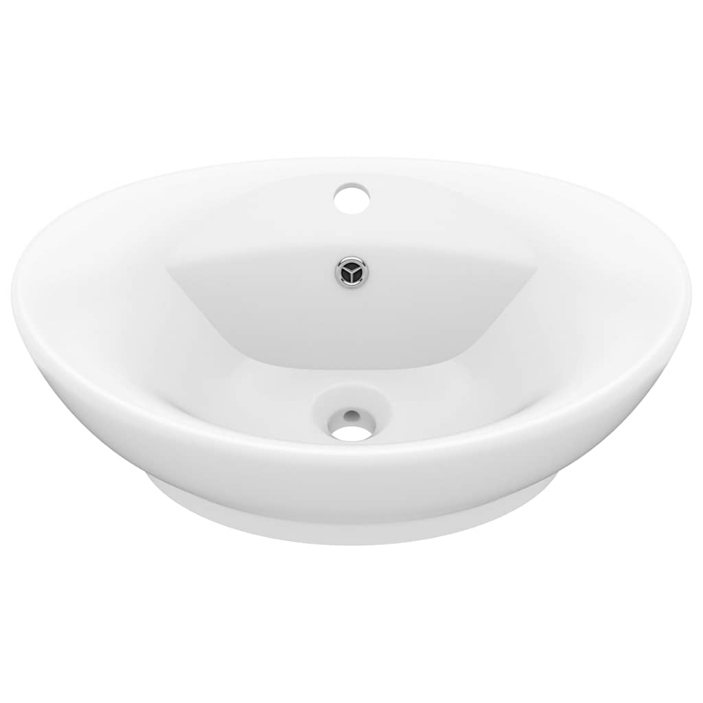 Vidaxl -Waschbecken mit Landung oval 58,5 x 39 cm Keramikmatte Weiß