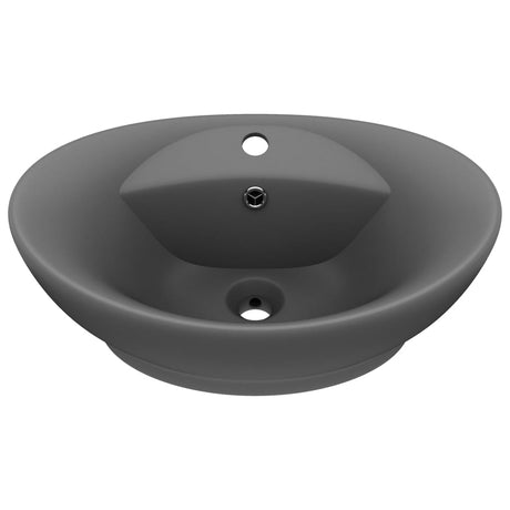 Vidaxl -Waschbecken mit Landung oval 58,5 x 39 cm Keramik Matt Dunkelgrau
