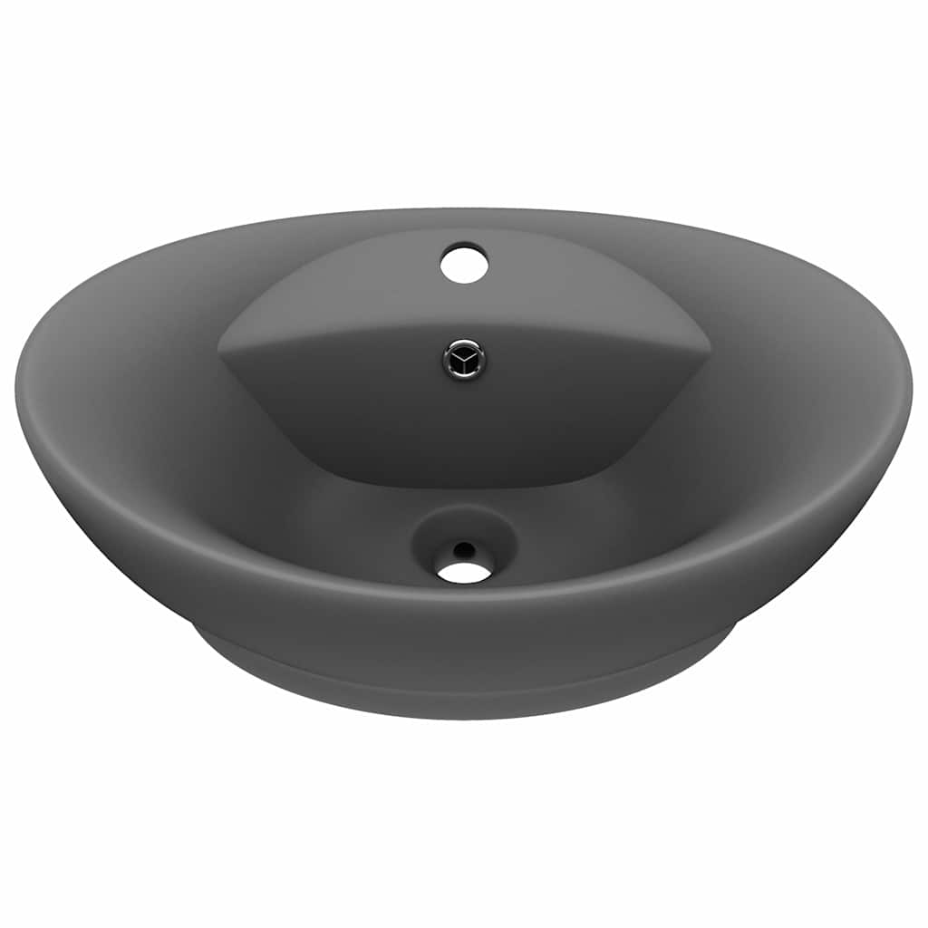 Vidaxl -Waschbecken mit Landung oval 58,5 x 39 cm Keramik Matt Dunkelgrau