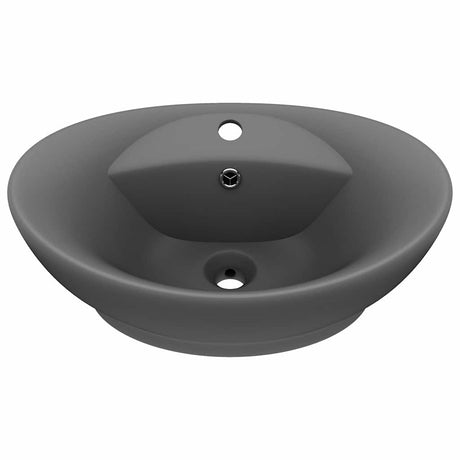 Vidaxl -Waschbecken mit Landung oval 58,5 x 39 cm Keramik Matt Dunkelgrau