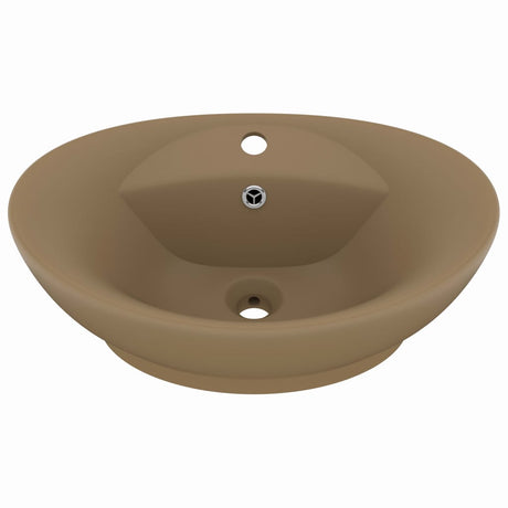 Vidaxl -Waschbecken mit Landung oval 58,5 x 39 cm Keramikmattencreme