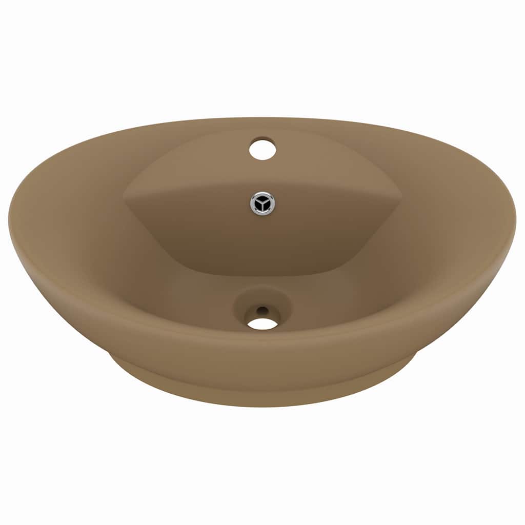 Vidaxl -Waschbecken mit Landung oval 58,5 x 39 cm Keramikmattencreme