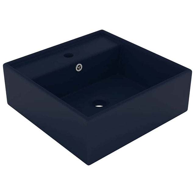 Vidaxl wastafel met overloop vierkant 41x41cm keramiek mat donkerblauw