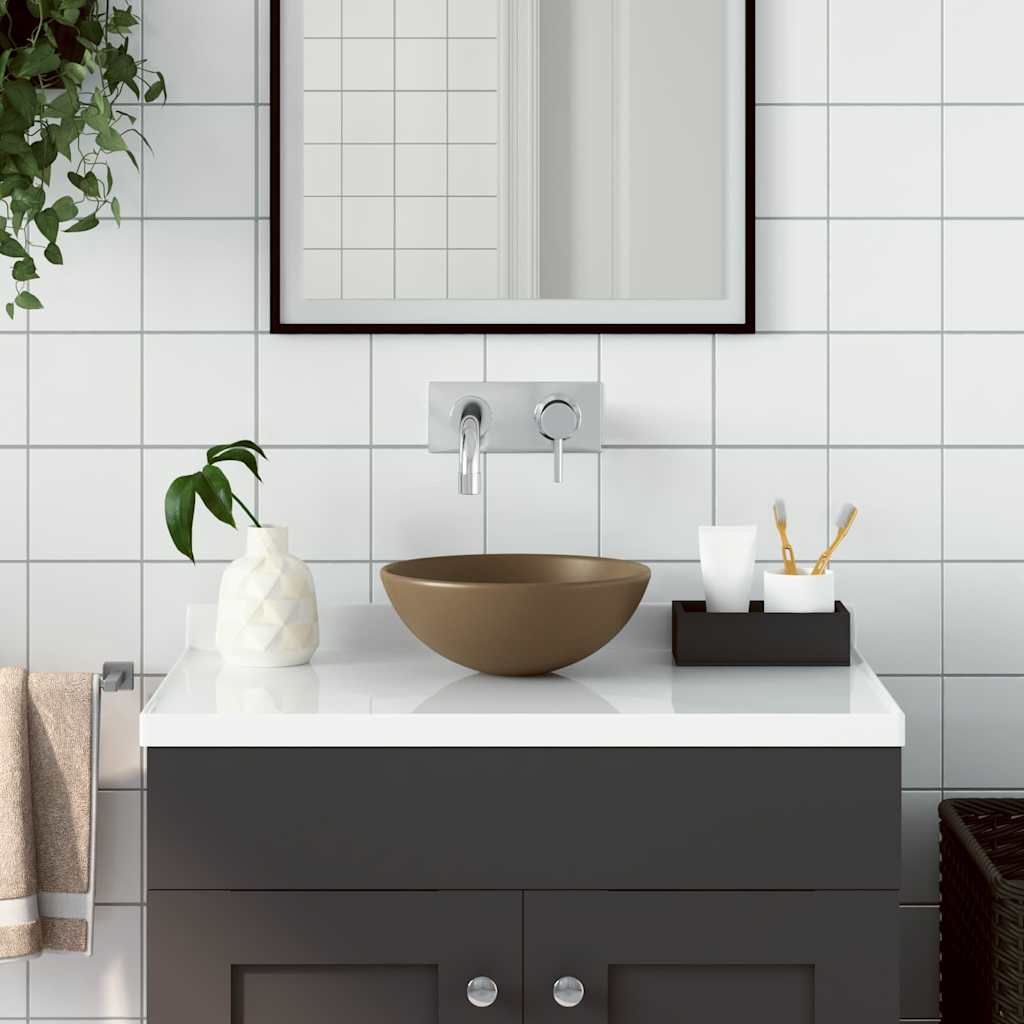 Vidaxl Washbeer rund Keramikmatcream