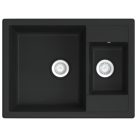 VIDAXL Sink Double Bins mit Überlauflochgranit schwarz