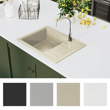 Vidaxl -Spüle mit Überlaufloch ovaler Granit Beige