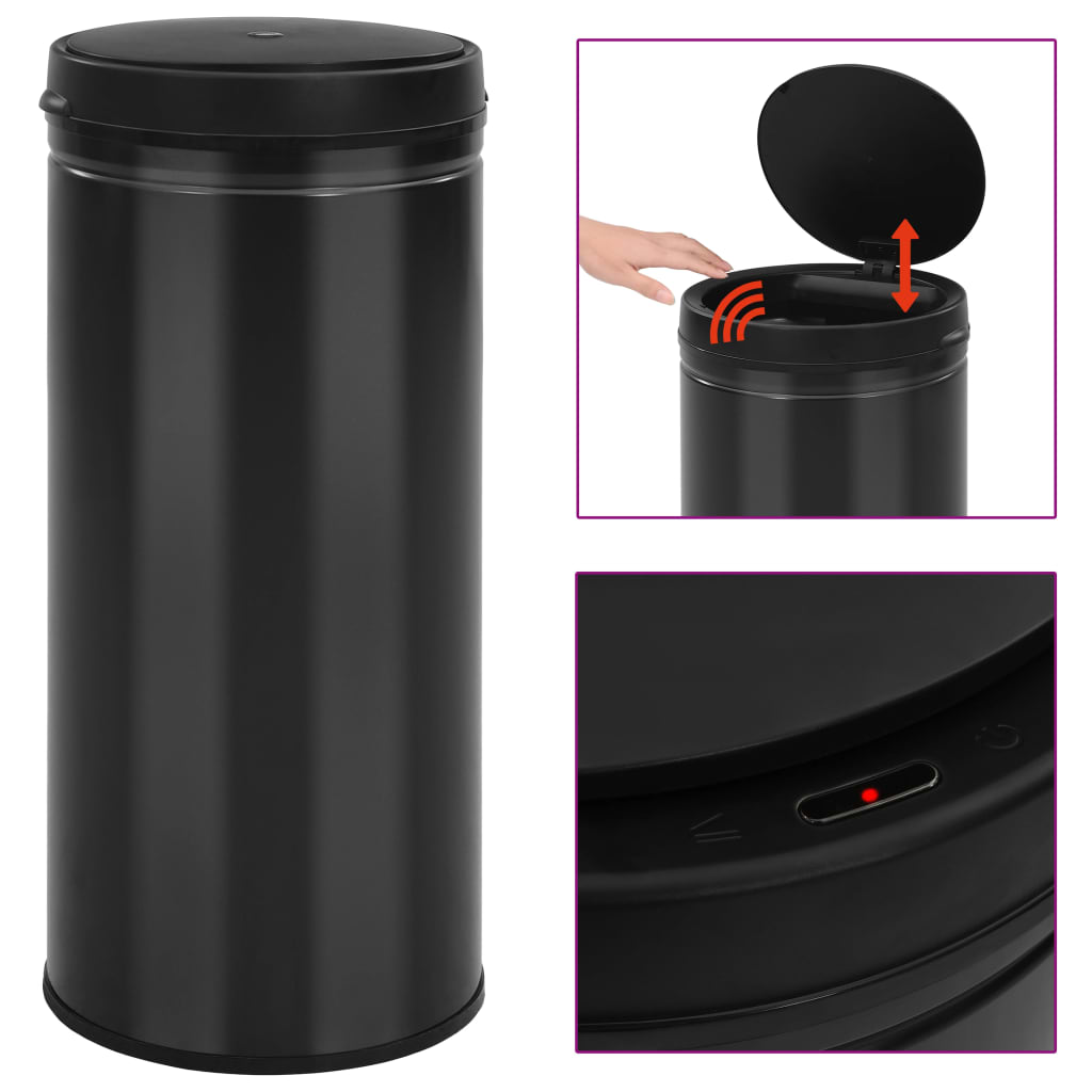 Vidaxl -Müll mit automatischer Sensor 80 l Kohlenstoffstahl schwarz
